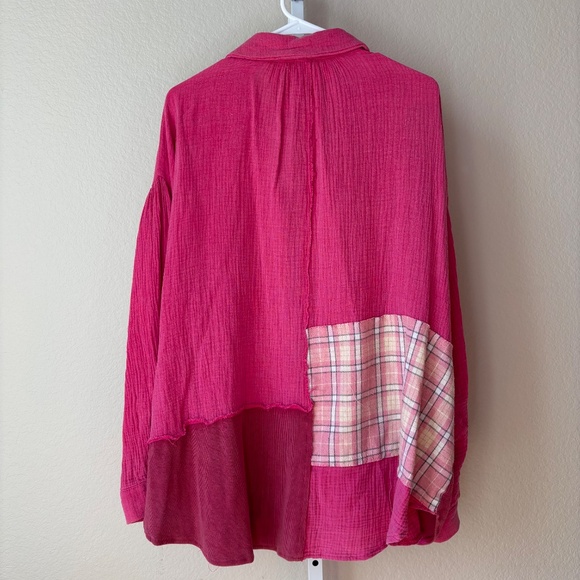 POL Pink Patchwork Gauze Button Up Women's - Picture 6 of 6